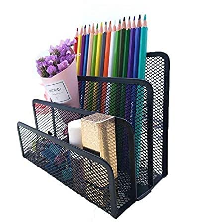 NOMAZO 3 Compartments Metal Tiered Shelf Tabletop Rack Office Storage Black Mesh Letter Paper File Storage Rack Holder Tray Desk Organiser Office Desk File Organizer Desktop 4
