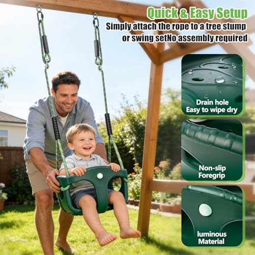 Image of Dakzou Jungle Gym High Back Full Bucket Toddler Seat Upgraded Heavy Duty with Finger Grip Chain Fully Assembled Set Accessory Green