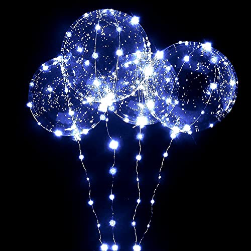 LED Bobo balloons with lights 10 PACKS,20 Inches Clear Helium Bobo Balloons,with String Lights Helium Style Glow Bubble Balloons for Christmas Wedding Birthday Valentines Day Halloween Party Decorations (White)