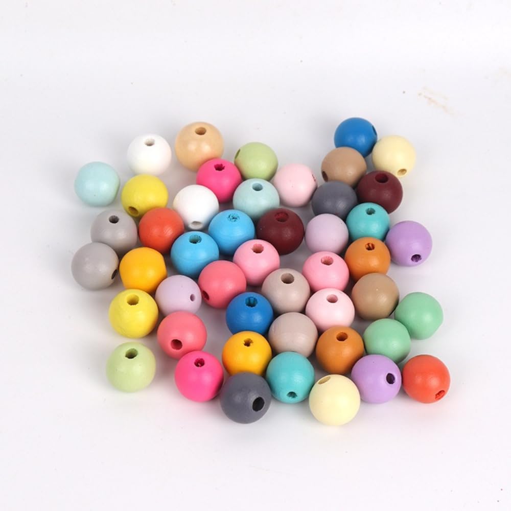 Cuentas de madera redondas de madera para manualidades, para enhebrar, bolas de madera, cuentas de artesanía, perlas sueltas para manualidades, joyas, collares, pulseras, 100 unidades, rojo