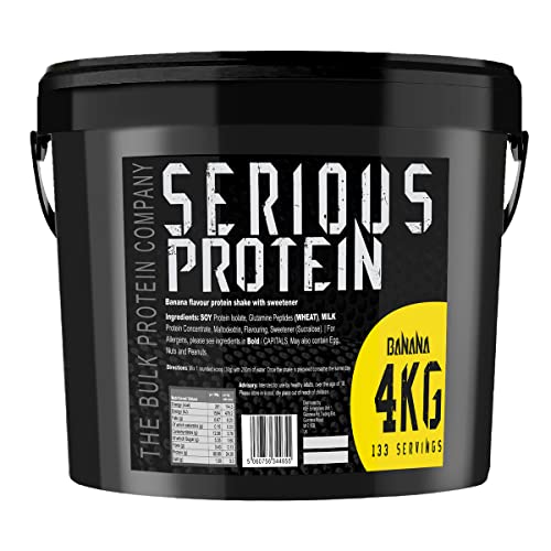 SERIOUS Protein Protein Powder 4kg Low Carb Supports Lean Muscle Growth Recovery Supplement - The Bulk Protein Company - 133 Servings (Banana)