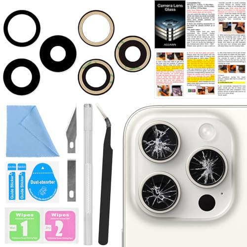ASDAWN Back Rear Camera Lens Glass Replacement for iPhone 15 Pro 6.1 Inches with Pre-Installed Adhesive, ASDAWN Back Camera Lens Glass kit with Installation Manual + Repair Tool Set
