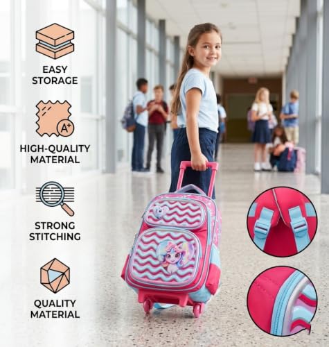 Image of ADSON 3D Embossed School Trolley Bag Large School Bag for Boy Girl, Kids School Bag, Travel Backpack for Girl Boy, Ideal for Children Trolley 16 Inch Water Resistant