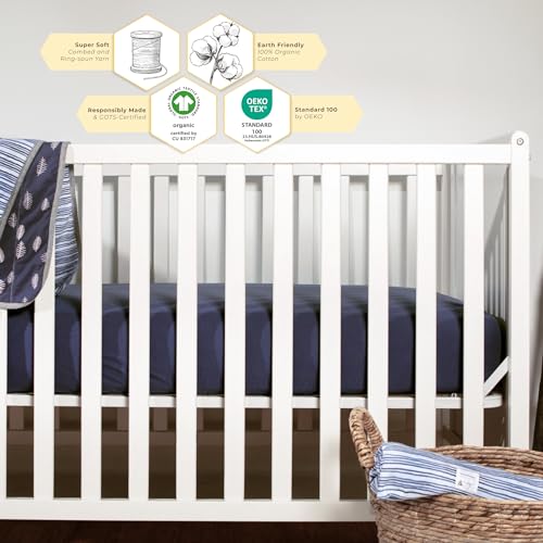 Image of Burt's Bees Baby Essential Organic Cotton Fitted Crib Sheet, Breathable for Boy Girl Standard Crib & Toddler Mattresses