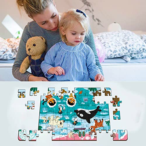 Image of Mini Leaves 60 Piece Puzzle for Kids & Adults - Polar Adventure Jigsaw - Fun & Challenging Wooden Floor Puzzle - Gift With Box - Safe & Durable Educational Toys