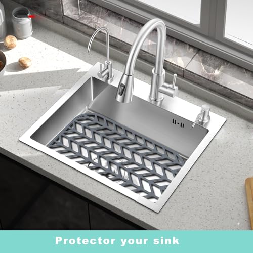 AWOKE Sink Protectors for Kitchen Sink - 12.25" x 11.5" Sink Mat - Heat-resistant Easy-clean Silicone Sink Mat - for Protection of Stainless Steel Sink (Grey)