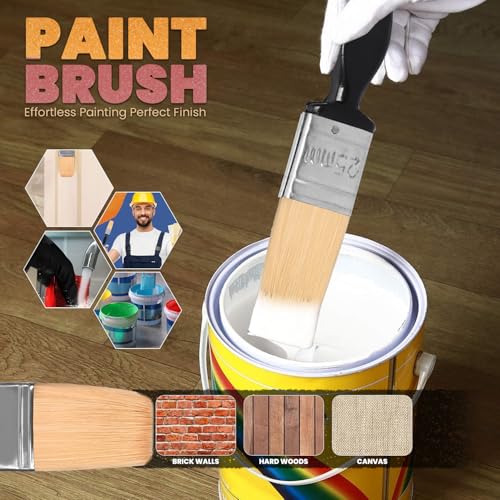 Image of The Decor Co. Paint Brush 25mm Super Sturdy Bristles for Wall Oil Canvas Enamel and Water-Based Painting with Ergonomic Handle (Random Colors)