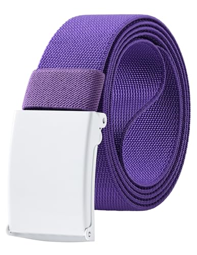 Mile High Life Stretch Canvas Belt for Men Golf Casual Elastic Web Belt Flip Top Buckle Adjustable Cut to Fit (Purple)