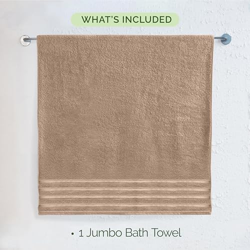 Image of Elegant Comfort 100% Turkish Cotton 4 Lines Viscose Stripe Jumbo Bath Towel - Hotel Spa Quality Extra Large 35 x 70 Inch Bath Towel Ultra Soft, Super Absorbent Quick Dry Large Bath Towel, Taupe