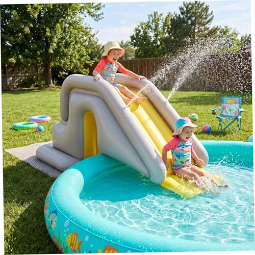 Inflatable Pool Slide Swimming Pool Slide With Wide Water-fillable Base Easy Setup & Storage Pvc Indoor/outdoor For Kids & Adults (khaki With Foot Pump) Inflatable Water
