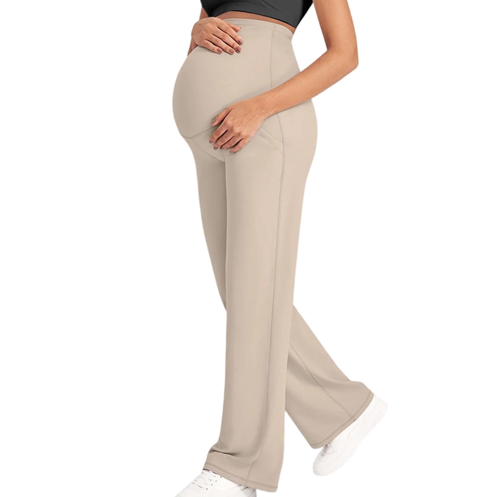 Pantalones de Maternidad para Mujer Cintura Alta Elástica Pantalones Deportivos de Pernera Ancho Recta para Embarazo Suaves Cómodos Pantalon Yoga con Bolsillos Casual Elástico Legging Push Up