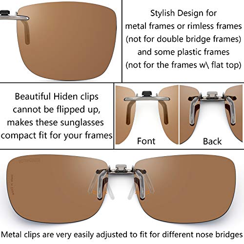 Image of Polarized Clip On Sunglasses Over Prescription Glasses Men Women Compact Fit Non-Flip Up