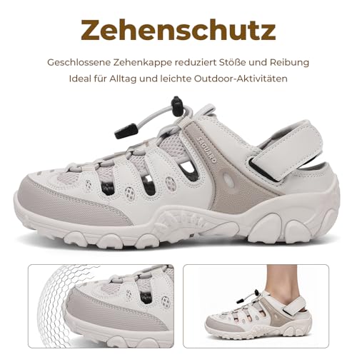 SAGUARO Damen Trekkingsandalen, Rutschfest Atmungsaktiv Geschlossene Sandalen, Wandersandalen Damen für Outdoor Sport, Beige 38 EU
