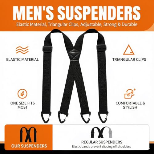 Image of Suspenders for Men Black, Professional Elastic Braces with Strong Clips, Durable Support for Work and Formal Wear, Adjustable Design for Daily Comfort, Black Color Polyester Material