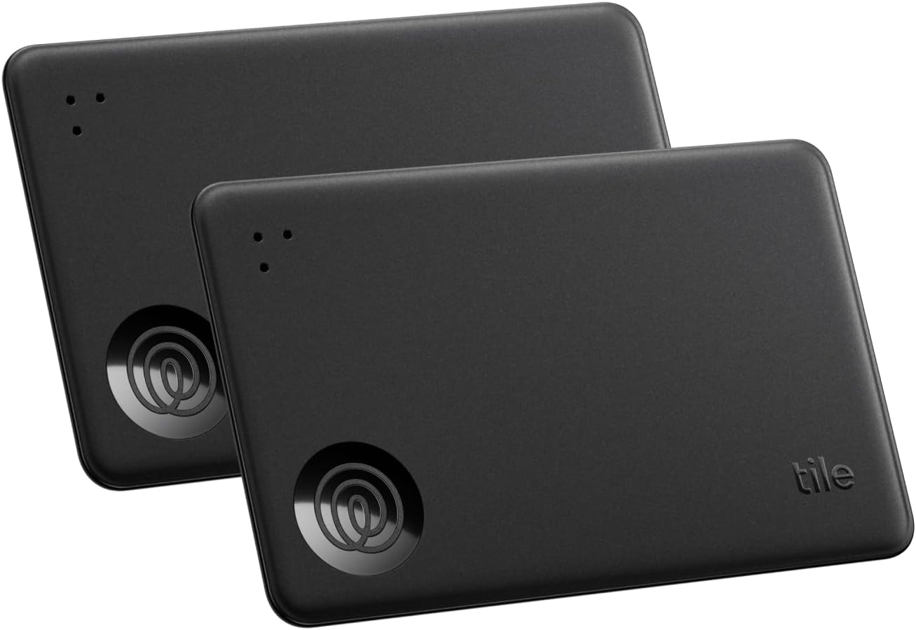 Tile by Life360 Slim - Wallet Finder, Bluetooth Tracker and Item Locator for Luggage Tags, Passports and More, Both iOS and Android Compatible, Phone Finder, Pack of 2 (Black)