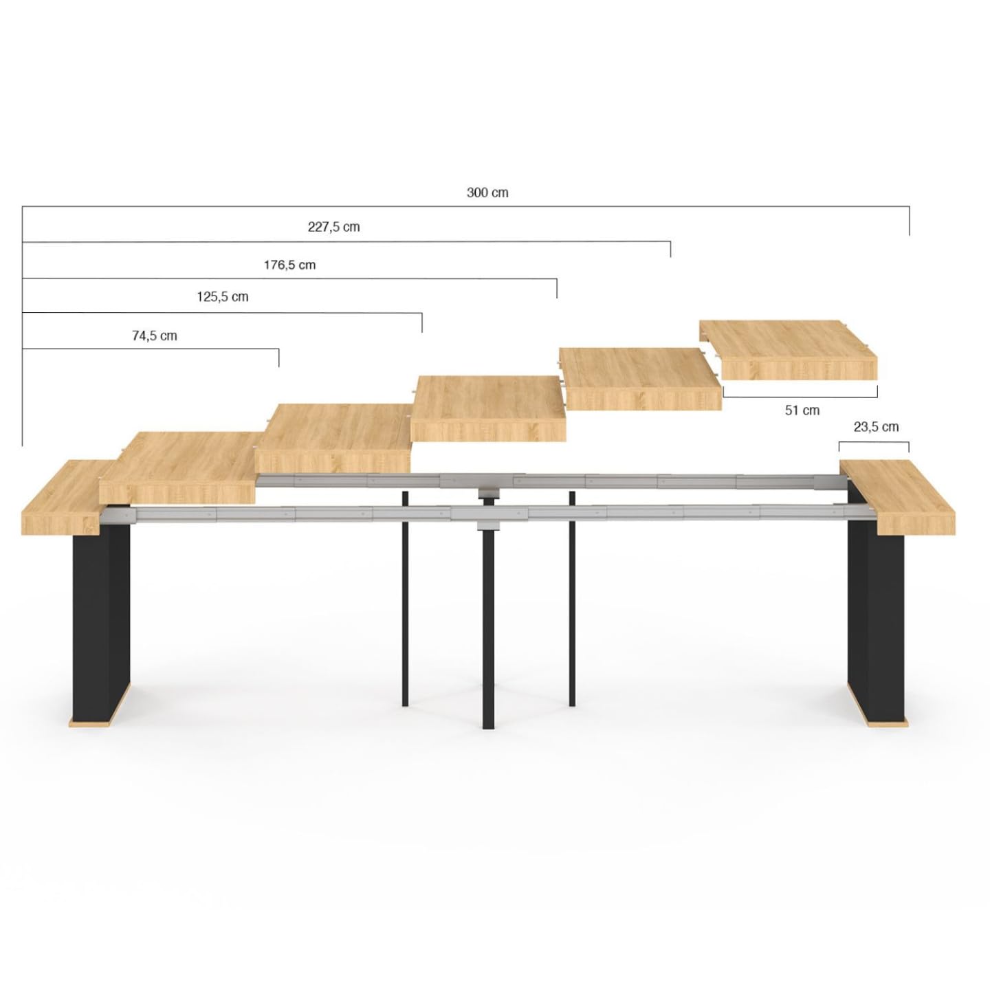 IDMarket - Mesa consola extensible Eden 14 personas 300 cm Madera y Negro