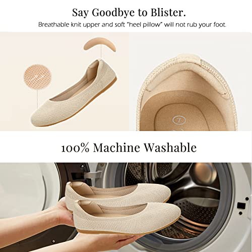 Arromic Nude Flats Shoes For Women, Washable Round Toe Knit Ballet Flats Shoes With Comfortable Heel Cushions, Soft Slip On Dressy Shoes For Business Casual, Office, Work, Wedding #TOP7