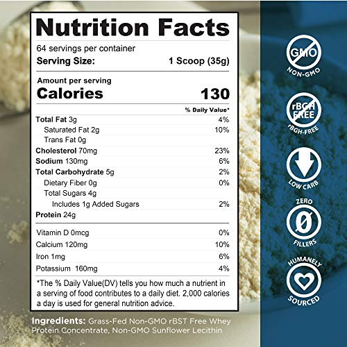 Grass Fed Whey Protein Vanilla 5lb - 100% Pure and Natural - 5lb/64 Servings - 24g Protein - Cold Processed Undenatured - Non-GMO - rBGH-Free - Happy Healthy Cows USA - Thumbnail 2