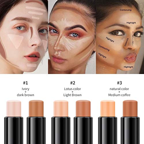 Meicoly Cream Contour Stick Trio,Bronzer Highlighter Stick,2 In 1 Double Head Facial Repair Concealer Stick,3D Body Makeup Shading Trimming Stick,Smooth Gliding Face Illuminator Makeup,6 Colors #TOP1