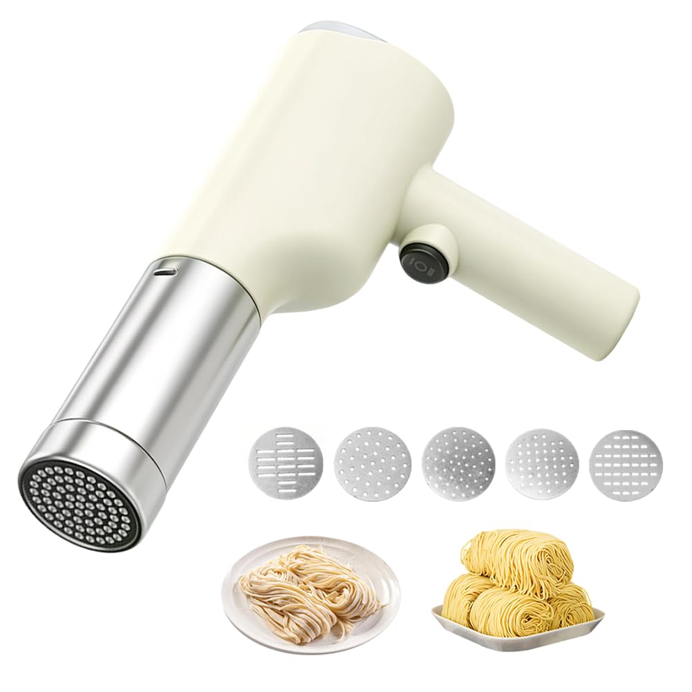 Elektrische Nudelmaschine Handheld Kabellos 40W mit 5 Pressformen Aufladbar Pasta Maker für Spaghetti Fettuccine