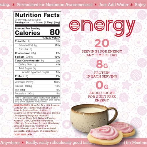 Image of Perk Energy Drink Mix (Sugar Cookie) 20 Servings, Gluten-Free, Soy-Free | Caffeinated Healthy Coffee Alternative with Protein, 100mg of Caffeine, Peanut-Free