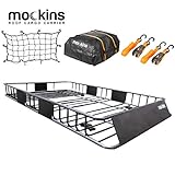 Mockins Roof Rack Rooftop Cargo Carrier with Cargo Bag and Bungee Net | The Steel Luggage Rack is 64' Long X 39' Wide X 6' Tall with A Hauling Weight of 200 Lbs & can be Reduced to 43' Long if Needed