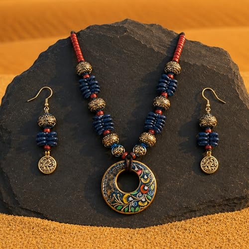 Image of AAKRITI ART CREATIONS Handcrafted Women's Jewelry Set - Elegant Ethnic Necklace and Earrings, Statement Fashion Accessories for Parties & Festivals