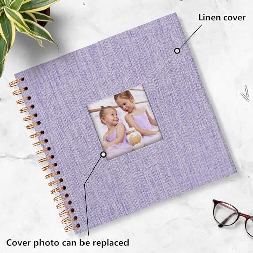 Hiwhy Scrapbook Photo Album Linen Cover, 8 x 8 Inch Hardcover Kraft White Pages Memory Book, for Travel Wedding Guest Book Christmas Baby Shower (20 Sheets/ 40 Pages,Purple)
