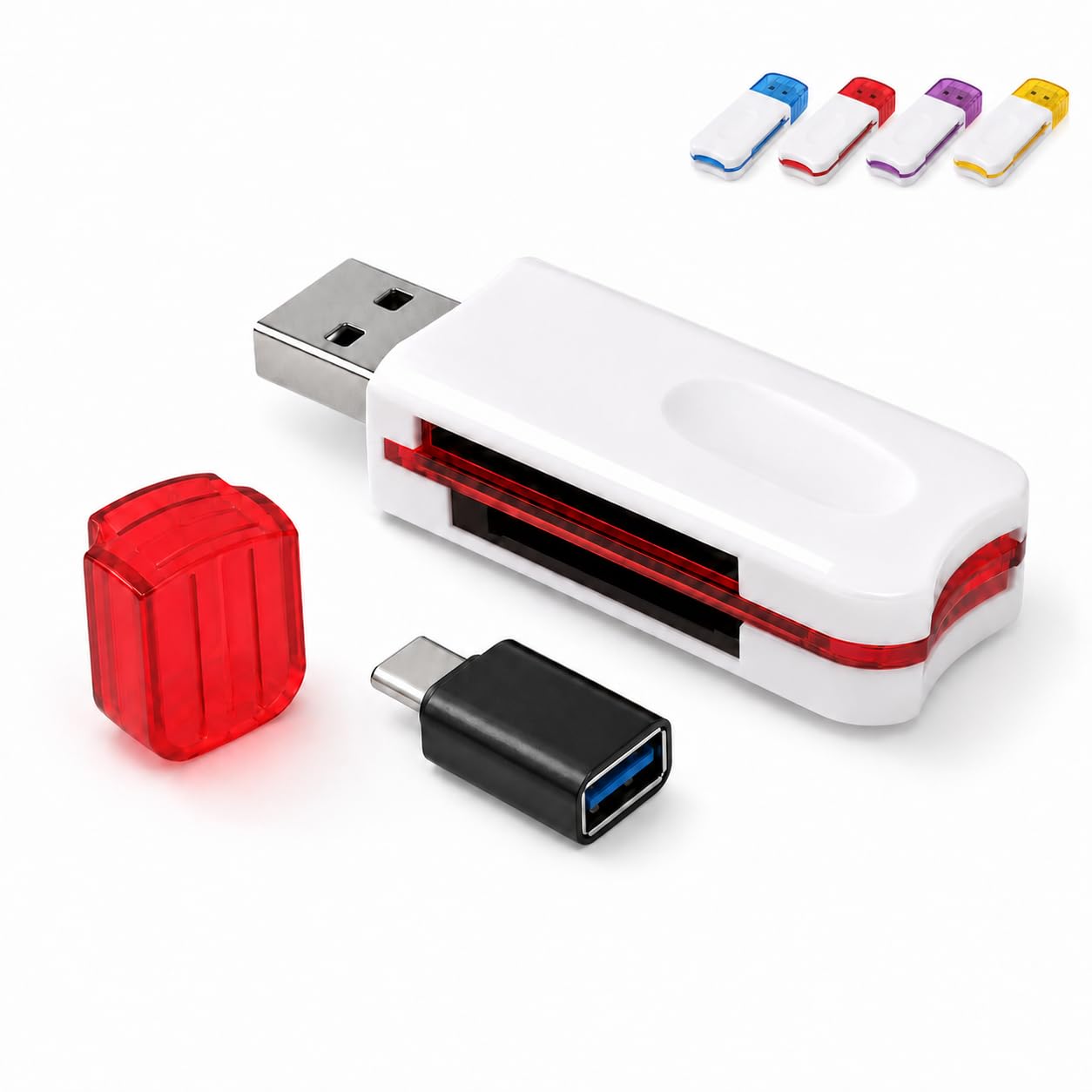 USB 3.0 SD & Micro SD Card Reader with Type-C OTG Adapter, 4-in-1 Memory Card Reader for SDHC/SDXC/TF Cards, Camera, Laptop, PC, Mac, Android Phone & Tablet, Multicolor-picture-21