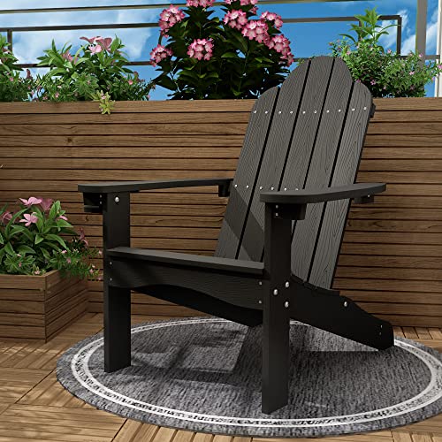 Lue Bona Adirondack Chair Weather Resistant, Black Outdoor Patio Chair, Adirondack Chairs With Cup Holder, 300Lbs Modern Adirondack Chair, Poly Plastic Adirondack Chairs For Patio, Law, Garden #TOP16