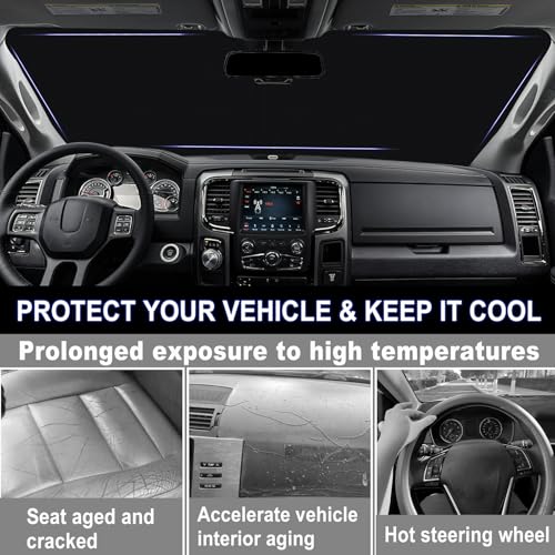 Image of Windshield Sun Shade for 2009-2018 Dodge RAM 1500 Foldable Front Window Shade 310T Thickened Protect from Sun Rays & Heat Damage Fully Covered to Keep Cool