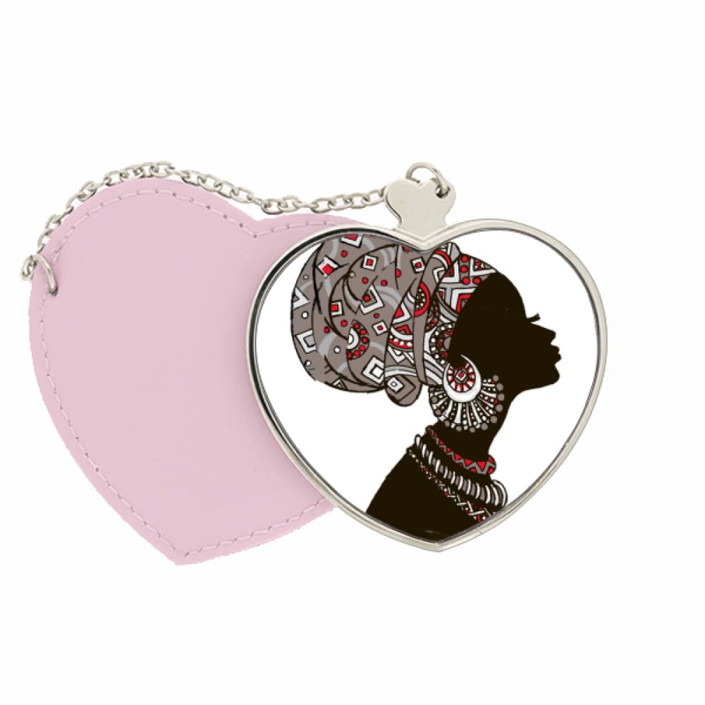DIYthinker African Women LadyAboriginal Headdress Mirror Travel Purse Makeup Heart Pink