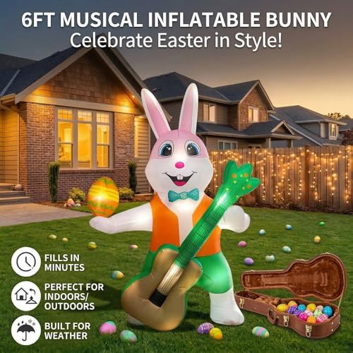 Lapin gonflable de Pâques éclairé de 1m80 pour émerveiller petits et grands