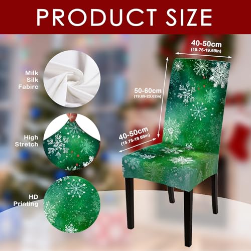 Image of Nuxovilar 2PCS Green Snowflake Stretch Chair Covers 23.6x70in | Holiday Slipcover Festive Protector Snowflake Wrap Seat Guard Dining Room Family Kitchen Dinner (Green Snowflake)
