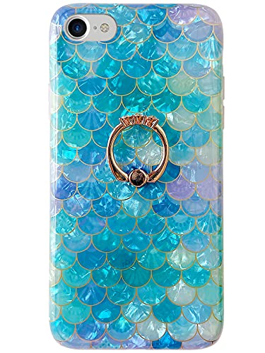 Qokey Compatible For Iphone Se Case 2022/2020,Iphone 8 Case,Iphone 7 Case,Cute Fashion 360 Degree Rotating Ring Holder Kickstand Slim Soft Tpu Shockproof Protective Cover For Iphone 8/7/Se,Dreamy Blue #TOP8