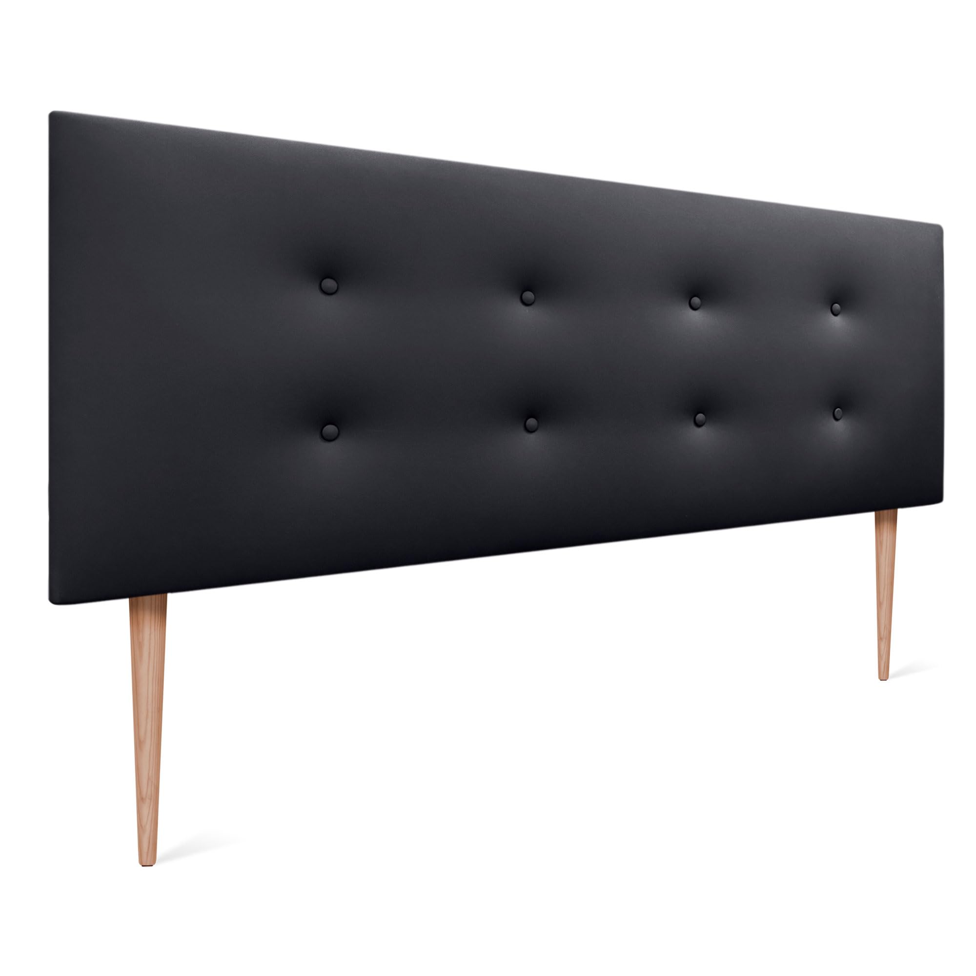 DHOME Cabecero de Polipiel o Tela AQUALINE Pro con 2 Hileras de Botones y Patas Cabezal Tapizado Cama Lujo (Polipiel Negro, 135x105cm (Camas 120/135/140))