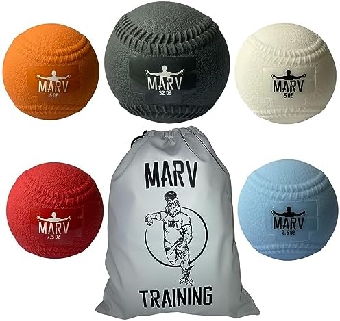 Marv Balls - Velo Set (Soft Shell Plyo Baseball) Original Plyo with Seams Velocity Development Set - 5 Weighted Baseballs