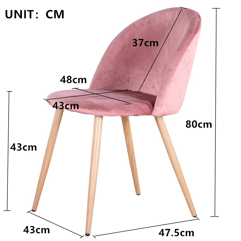BenyLed Set di 2 Sedie Imbottite per Sala da Pranzo, con Schienale in Morbido Velluto e Gambe in Metallo Regolabili in Stile Legno, Rosa