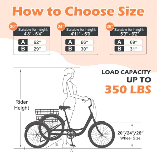 Image of Adult Tricycle, 7 Speed Adult Trike, 20 /24 /26 inch 3 Wheel Bike with Basket | Low Step-Through Frame, Wide Seat with Backrest, 350 lbs Capacity, Tricycle for Adults, Seniors, Women and Men