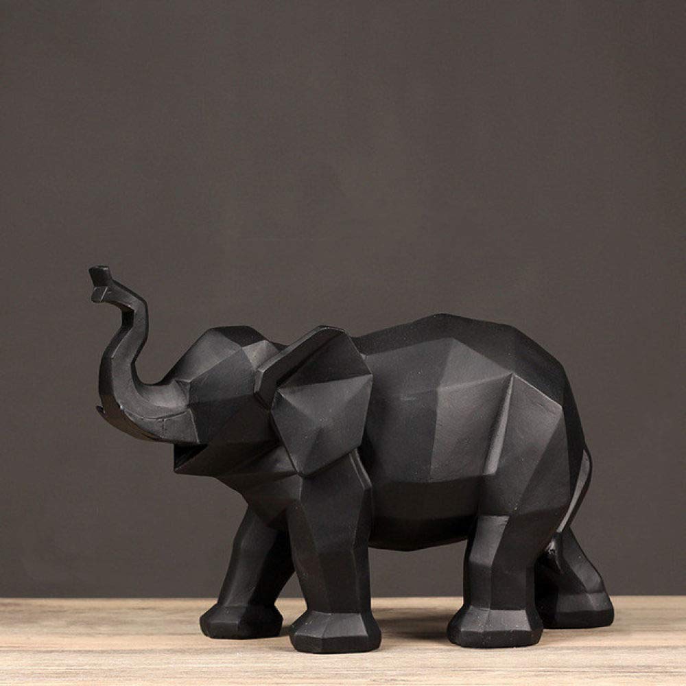 LIJUCAI Nórdico Abstracto geométrico Blanco Negro Elefante Estatua decoración Vino Armario estantería esculturas Figuras de Animales hogar decoración Suave, Negro