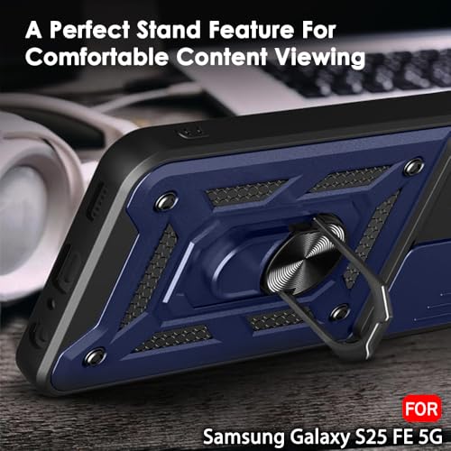 Image of TheGiftKart Tough Armor Bumper Back Cover Case for Samsung Galaxy S25 FE 5G | Sliding Camera Cover, Kickstand & Ring Holder | 360 Degree Protection Back Cover Case for Samsung S25 FE (PC & TPU, Blue)