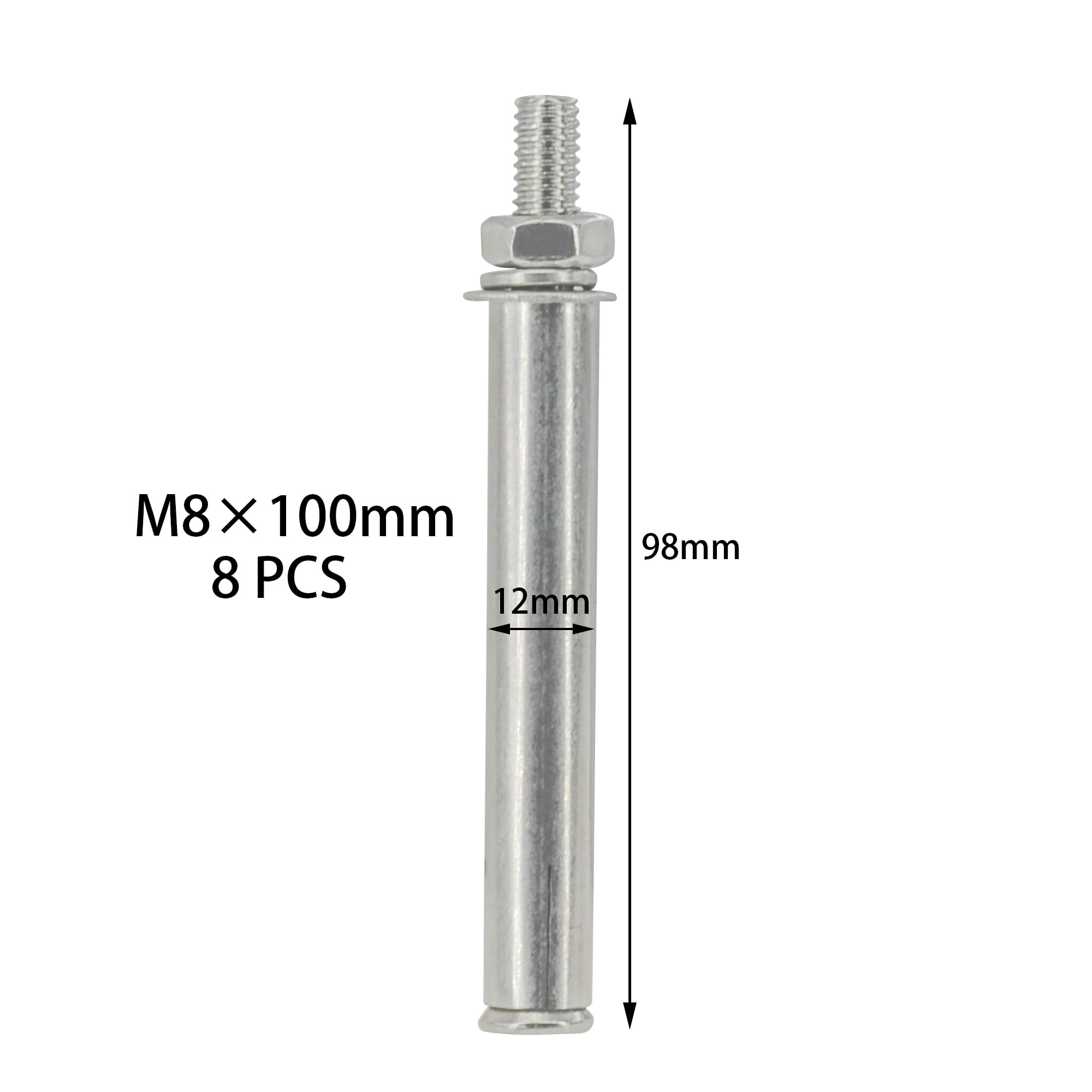 8 PCS 304 Stainless Steel Expansion Bolts - Heavy-Duty Wall and Floor Anchors for Concrete and Brick (M8 × 100mm) - Image 2