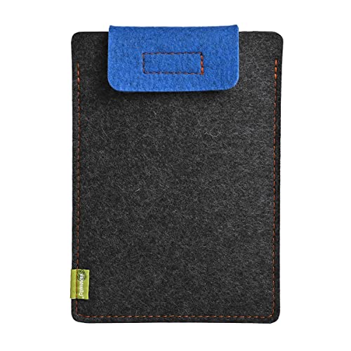 Almwild Sleeve Hülle für Apple iPad Mini 1-6 in 7.9 und 8.3 Zoll (Modelle 2012-2021) in Schiefer-Grau mit Verschlußlasche in Bergseeblau. iPad-Tasche aus Bayern Cover