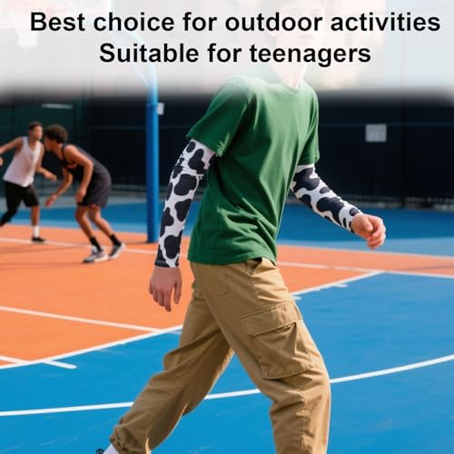 Mikovivi Armstulpen Kuh-Print, Sonnenschutz Kühlende Kompressionsstulpen Süße Armabdeckungen für Baseball Basketball Fußball Laufen Radfahren Geschenk Frauen und Männer (Weiß und Schwarz)