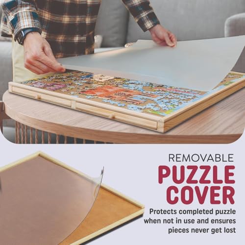 1000 Piece Wooden Jigsaw Puzzle Table - 4 Drawers, Rotating Puzzle Board | 30” X 22” Jigsaw Puzzle Board | Puzzles Cover Included - Portable Puzzle Tables for Adults and Kids by Beyond Innoventions