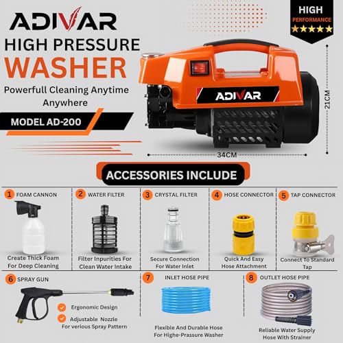 Adivar AD-200 2200W 200 Bar 8L Pressure Washer - Image 4