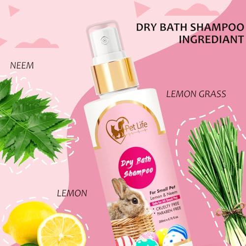 Image of PETLIFE Organic Dry Bath Shampoo For Small Pets, Rabbits & Kitten|Dry /Waterless /Spray Rabbits & Small Pet Shampoo|Made With Natural Ingredients For A Cleaner, Smoother & Shinier Coat 200 Milliliter