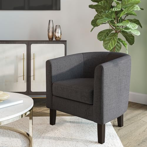 Image of BELLEZE Living Room Chairs Set of 2, Linen Round Accent Barrel Chairs, Club Tub Sofa Chairs for Bedroom, Corner Chairs with Flared Legs and Cozy Soft Padding - Highland (Gray)