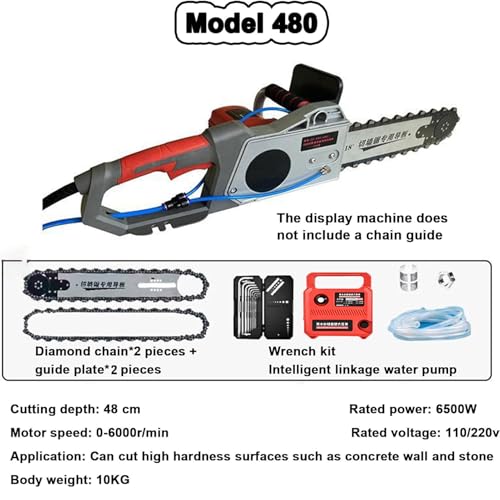 Taglierina elettrica da parete diamantata da 5800 W/6500 W, sega per calcestruzzo da 13 pollici/18 pollici con soppressione della polvere alimentata ad acqua, 2 catene e 2 barre guida per il taglio