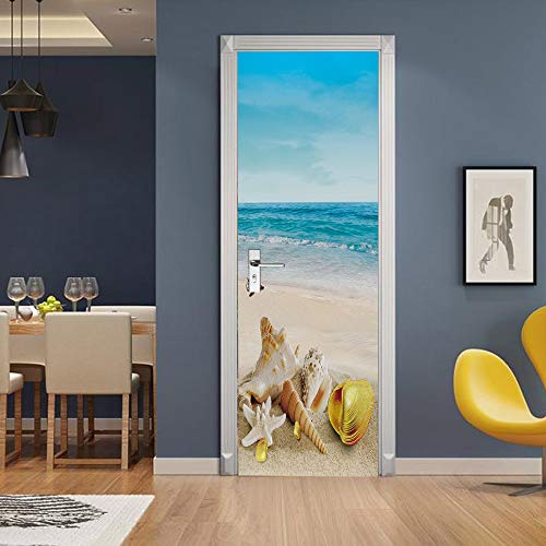 Sticker de porte conque de plage trompe l'oeil imperméable 88x200cm